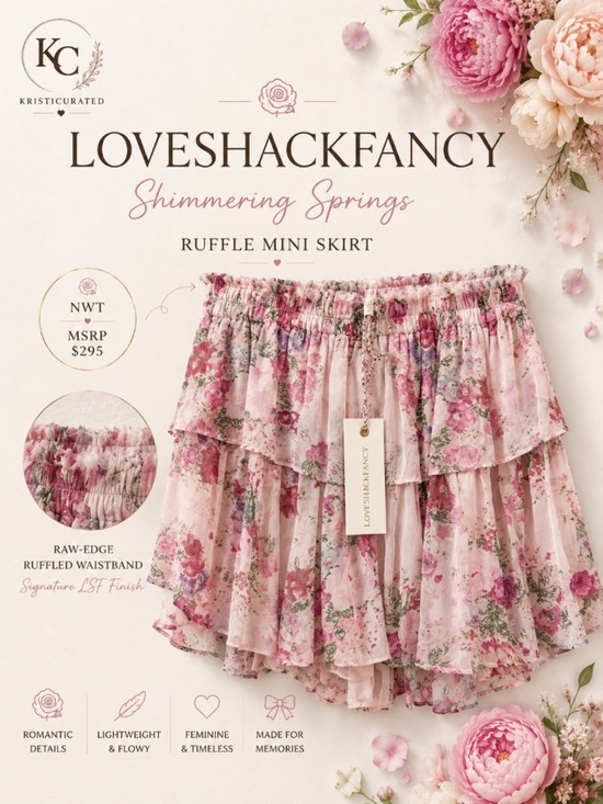 LoveShackFancy Dresses & Skirts - 🌸 LoveShackFancy Ruffle Mini Skirt Shimmering Springs Floral NWT L $295